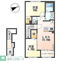 JR中央線 立川駅 バス29分 武蔵村山市役所前停下車 徒歩6分の賃貸アパート 2階2LDKの間取り