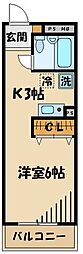 昭島コートエレガンスD 3階1Kの間取り