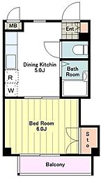 JR中央線 立川駅 徒歩10分の賃貸マンション 1階1DKの間取り