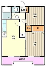 JR青梅線 昭島駅 徒歩20分の賃貸マンション 1階2LDKの間取り