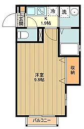 JR青梅線 東中神駅 徒歩3分の賃貸アパート 1階1Kの間取り