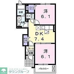 西武拝島線 西武立川駅 徒歩21分の賃貸アパート 1階2DKの間取り