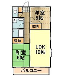JR青梅線 中神駅 徒歩10分の賃貸マンション 1階2LDKの間取り