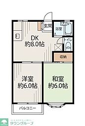 JR青梅線 拝島駅 徒歩19分の賃貸アパート 1階2DKの間取り