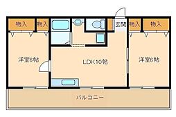 グリーンハイムＡ館 2階2LDKの間取り