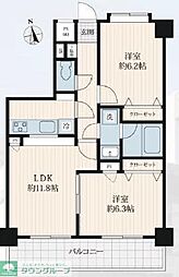 西武拝島線 西武立川駅 徒歩13分の賃貸マンション 4階2LDKの間取り