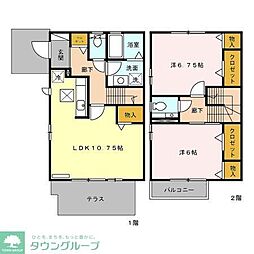 西武国分寺線 鷹の台駅 徒歩16分の賃貸アパート 1階2LDKの間取り
