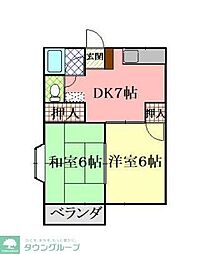 第1コーポ森田 2階2DKの間取り