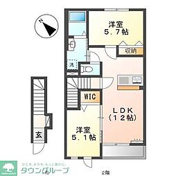 クオリア 2階2LDKの間取り