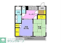 グランデュール武蔵野 2階2Kの間取り