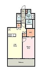 コートデルトゥール昭島 6階1LDKの間取り