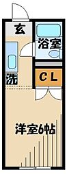 セントラルコーポW館 2階1Kの間取り