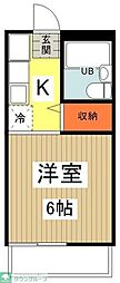 パークサイドＢ 2階1Kの間取り
