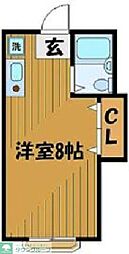 シャンブレモトマチ 2階ワンルームの間取り