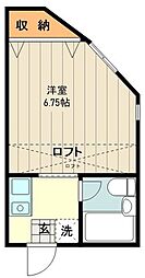 山一コーポ 1階1Kの間取り