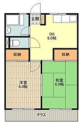 拝島グリーンハイツ 2DKの間取図画像