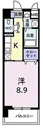 アベニール国立 1Kの間取図画像