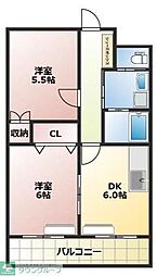 ハーヴェスト1 2DKの間取図画像