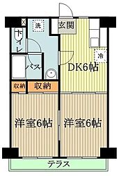 レジデンシア国分寺 2DKの間取図画像