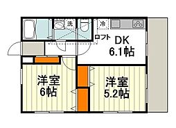マイコート国立中2 2DKの間取図画像