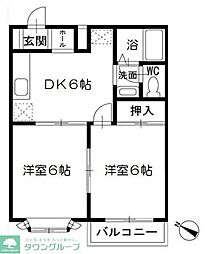 クレセントハウス・N 2DKの間取図画像
