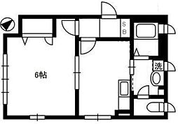東京メトロ千代田線 赤坂駅 徒歩6分の賃貸マンション 2階1DKの間取り