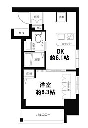 都営大江戸線 飯田橋駅 徒歩7分の賃貸マンション 11階1DKの間取り