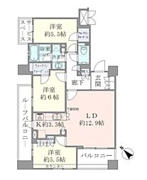 都営新宿線 曙橋駅 徒歩4分の賃貸マンション 5階3LDKの間取り