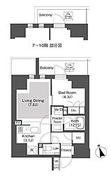 東京メトロ東西線 飯田橋駅 徒歩3分の賃貸マンション 6階1LDKの間取り