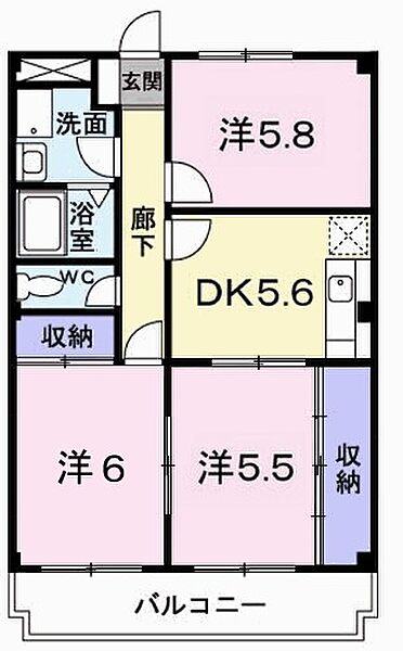 兵庫県姫路市飾磨区細江(賃貸マンション2LDK・2階・55.84㎡)の写真 その2