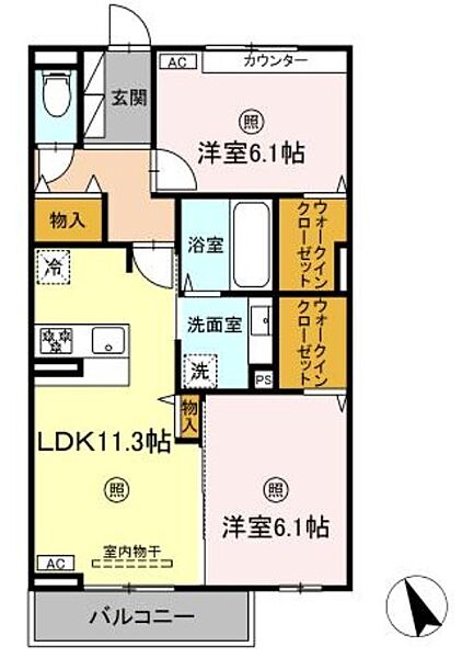 リアン朝霧 ｜兵庫県明石市朝霧南町１丁目(賃貸アパート2LDK・3階・59.56㎡)の写真 その2