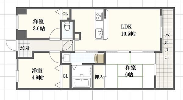 プレステージ姫路妻鹿 ｜兵庫県姫路市飾磨区妻鹿(賃貸マンション3LDK・3階・56.33㎡)の写真 その2