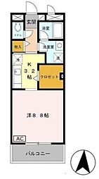 フィオーレ北条 1Kの間取図画像