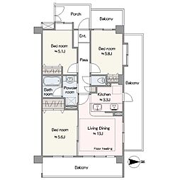 クレストフォルム王子サウスステージ 3LDKの間取図画像