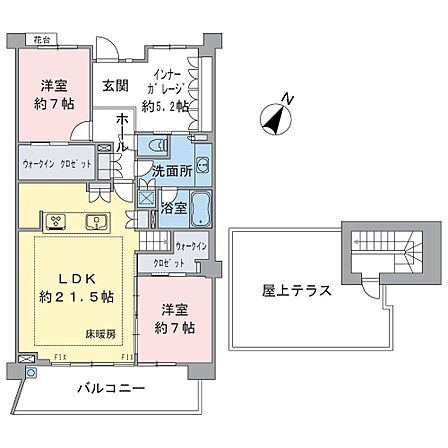 インナーガレージと屋上テラス付きの陽当り・通風・眺望良好な住まい。浴室乾燥機や食洗機など機能的な設備が備わっているのも魅力です。2ヶ所のWICなど全居室収納付きで、居住空間を有効活用できます。