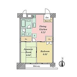皐月マンション那の川 2DKの間取図画像