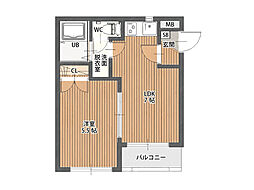 フィールズ 1階1LDKの間取り