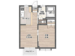 ライフ城南N 1LDKの間取図画像