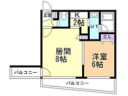 ＨＳ南平岸112（旧Ｋ’ｓｔａｇｅ） 1階1LDKの間取り