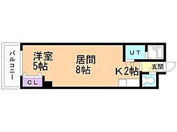 平岸パークヒルハイツ 7階1LDKの間取り