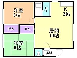 山田マンションB棟 2LDKの間取図画像