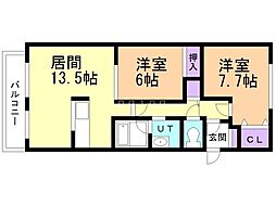 シャルパレット 3階2LDKの間取り