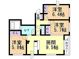 ライズ伏見 3階3LDKの間取り