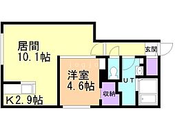 札幌市電2系統 電車事業所前駅 徒歩4分の賃貸マンション 4階1LDKの間取り