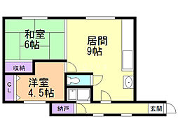 コーポ白鳥 2LDKの間取図画像