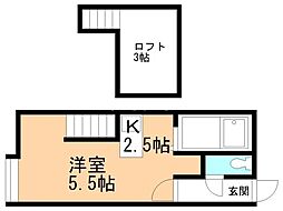 ＣｙｂｅｒＶｉｌｌａ　（サイバーヴィラ） 2階1Kの間取り