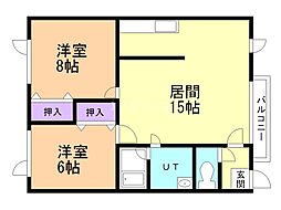 ヒルトップ中の島セカンドA 2LDKの間取図画像