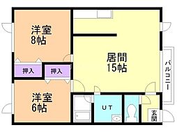 ヒルトップ中の島セカンドA 2LDKの間取図画像