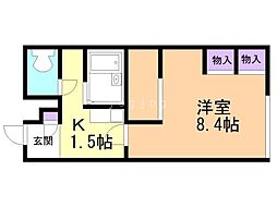 レオパレスリベェール2 1Kの間取図画像