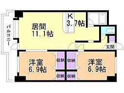 ハイツサン 2LDKの間取図画像